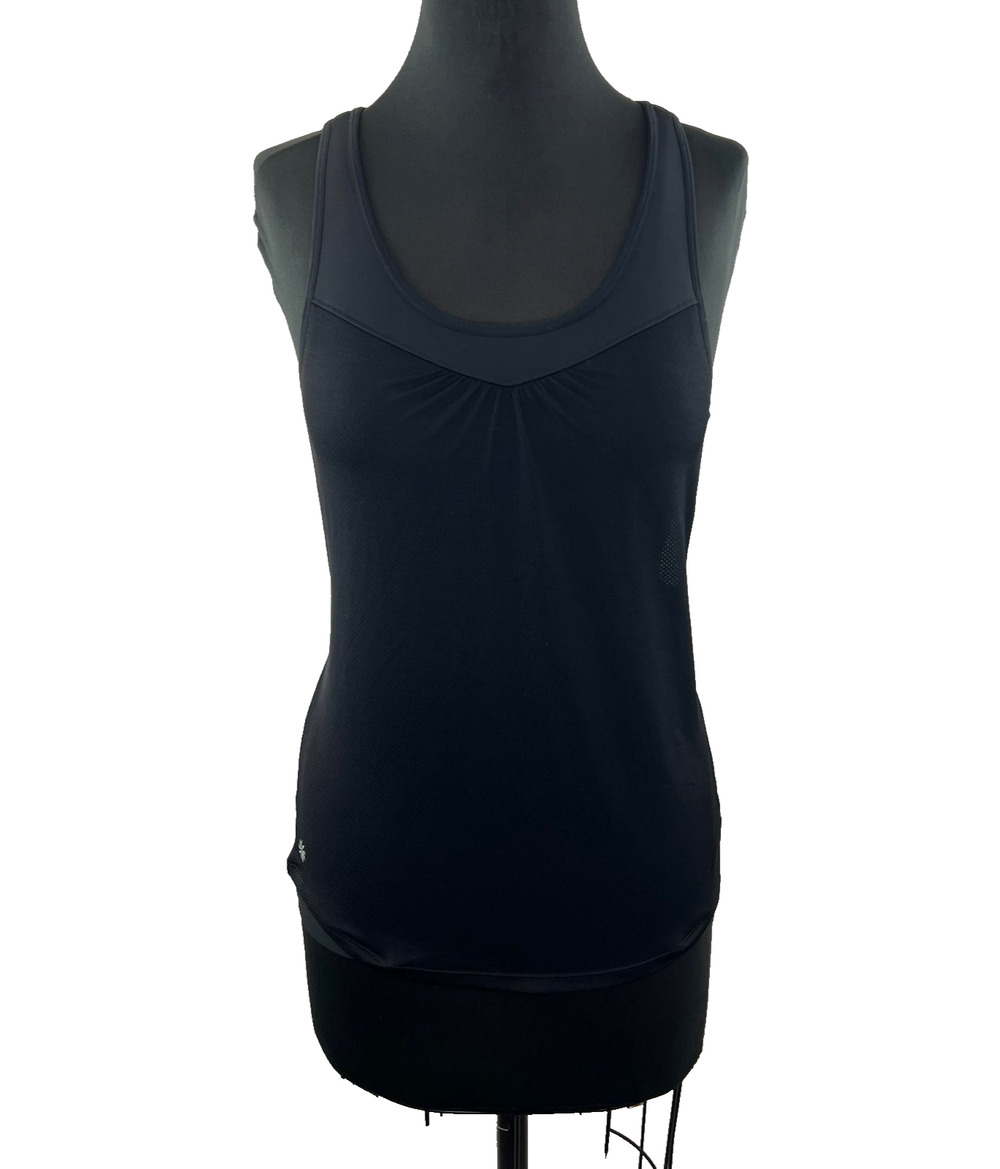 ATHLETA Super Charged Black Gel Mesh Cutout Tank Top Workout Top Size S Small